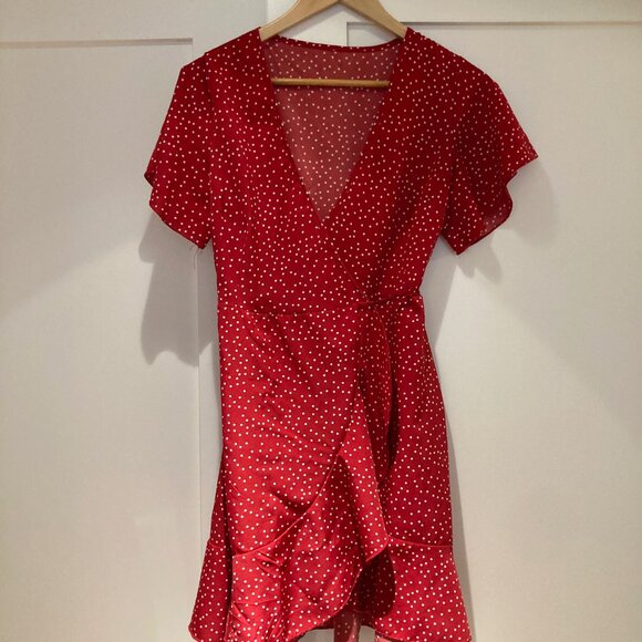Shein Red Polka Dot Wrap Dress Size 6 (M) - Picture 6 of 13